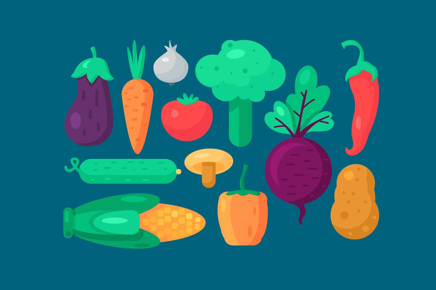 Organic vegetables food collection set vector
