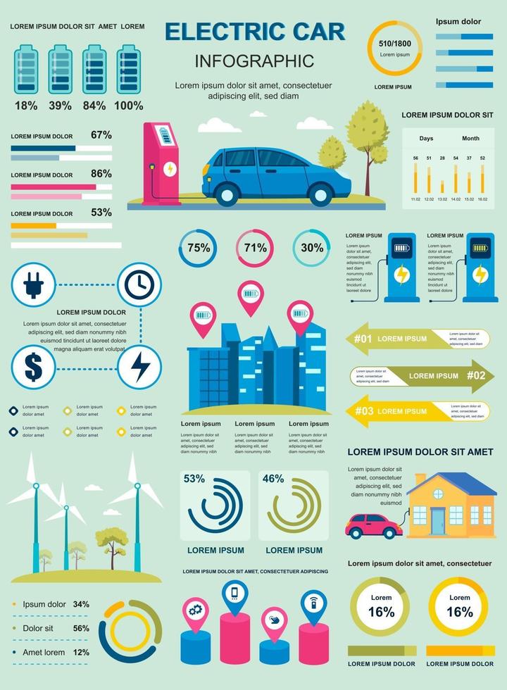 Electric car banner with infographic elements vector