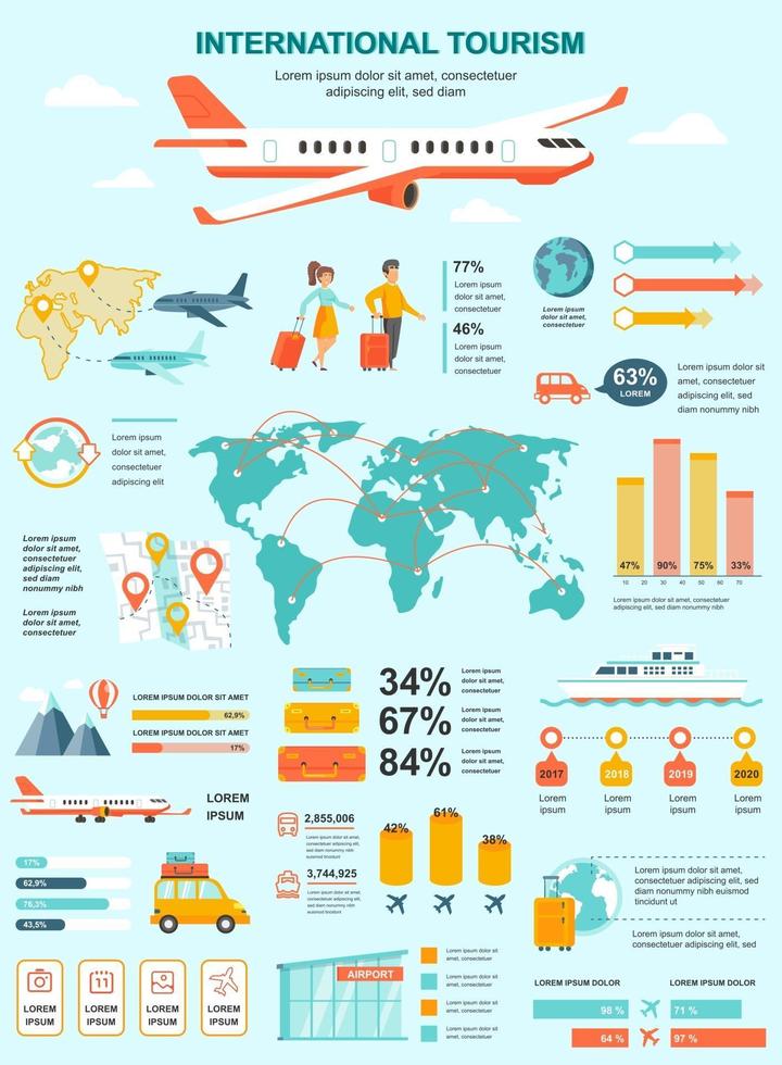 Banner de turismo internacional con elementos infográficos. vector