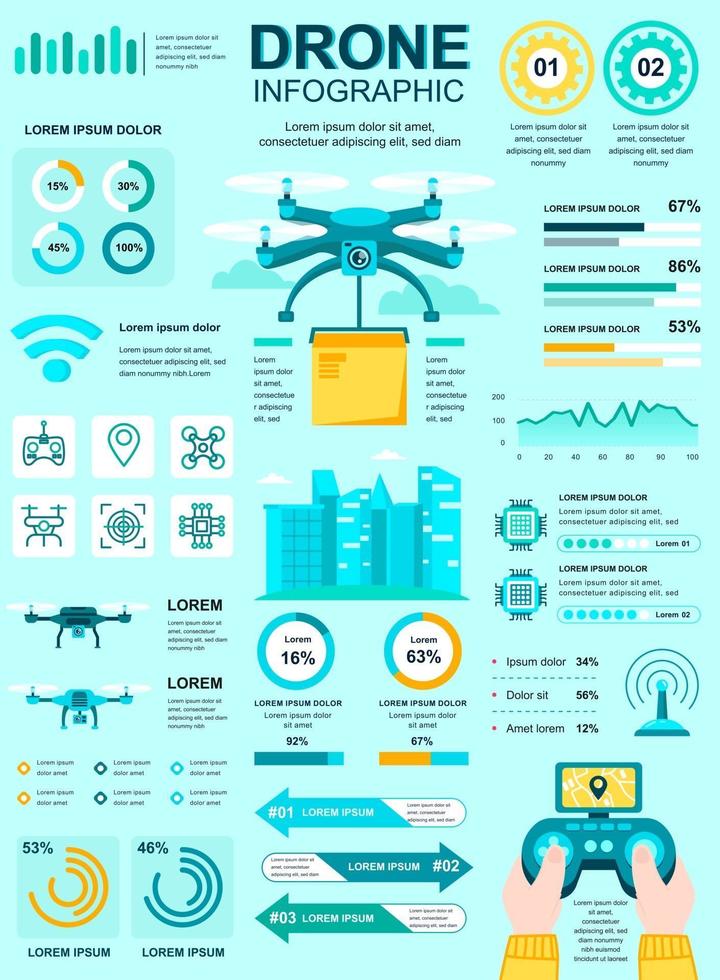 Drone delivery banner with infographic elements vector
