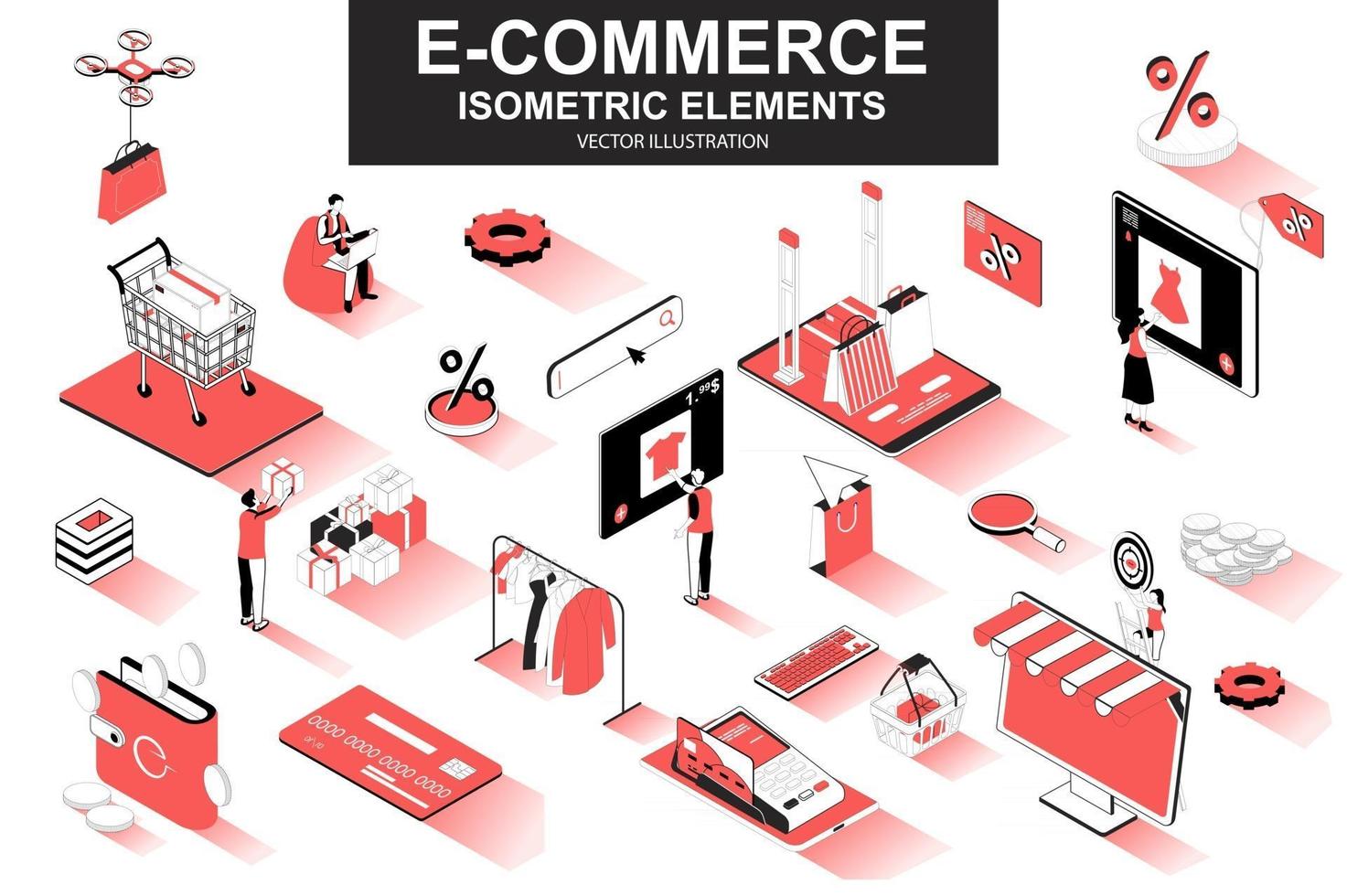 E-commerce bundle of isometric elements vector