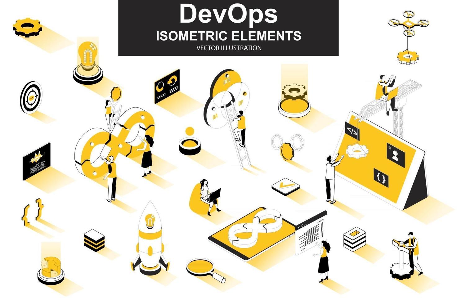 DevOps bundle of isometric elements vector