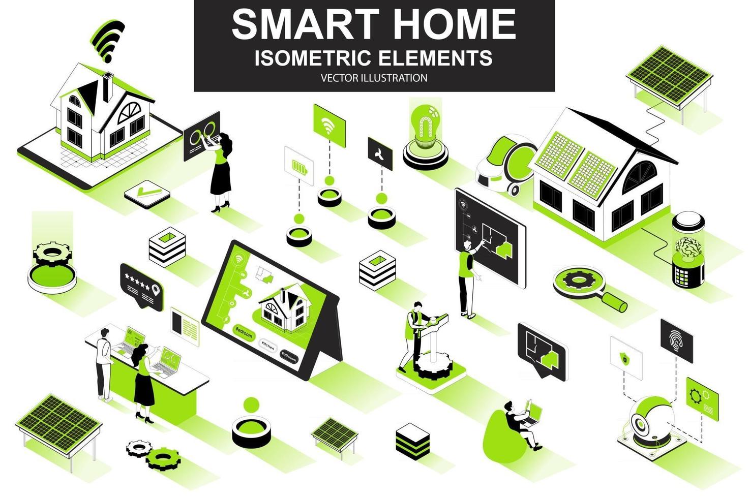 Smart home bundle of isometric elements vector