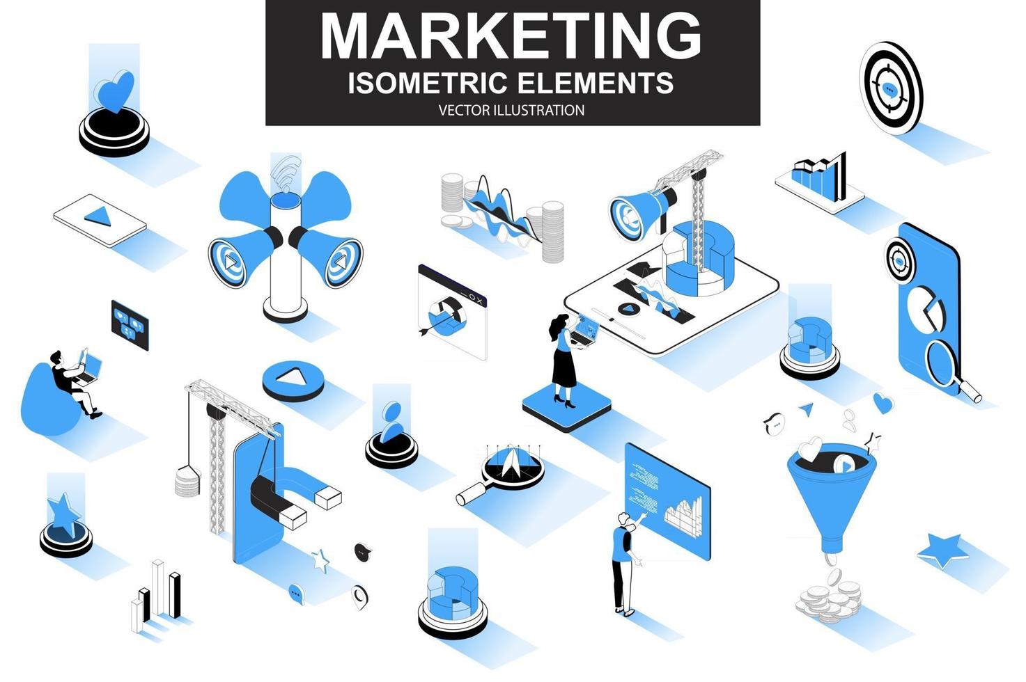 Marketing strategy bundle of isometric elements vector