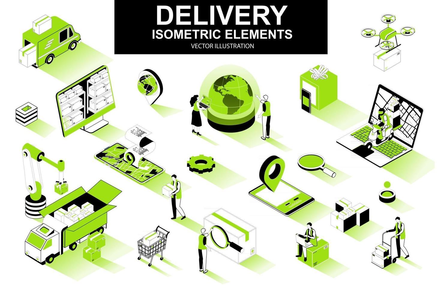 Delivery service bundle of isometric elements vector