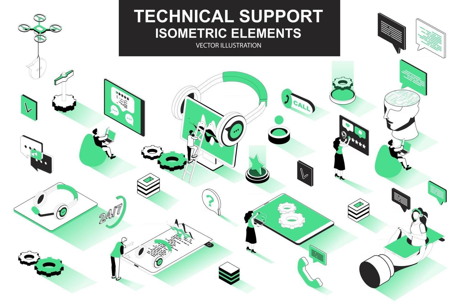 paquete de soporte técnico de elementos isométricos vector