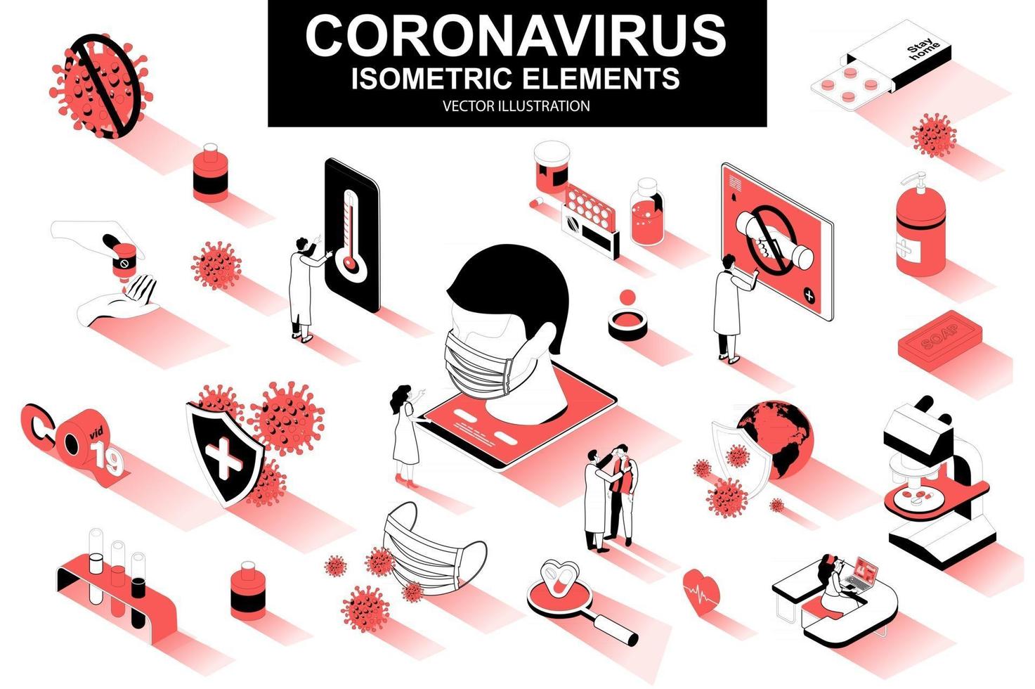 paquete de coronavirus de elementos isométricos vector