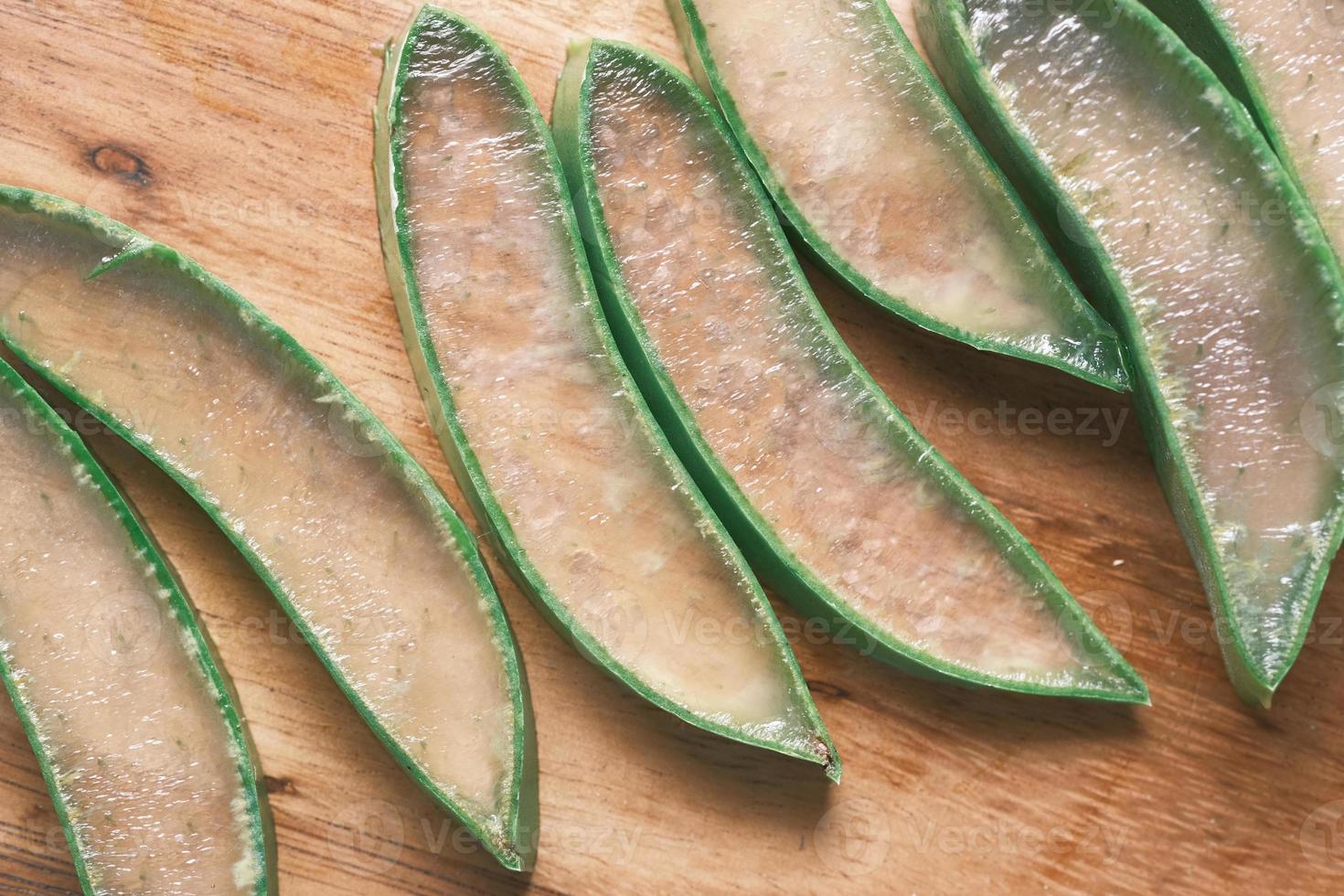 Close-up Fresh Aloe vera sliced on a chopping board photo