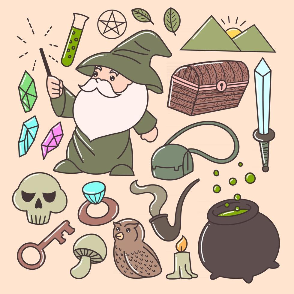 Set of cute wizard for halloween, kids, print, stickers art vector