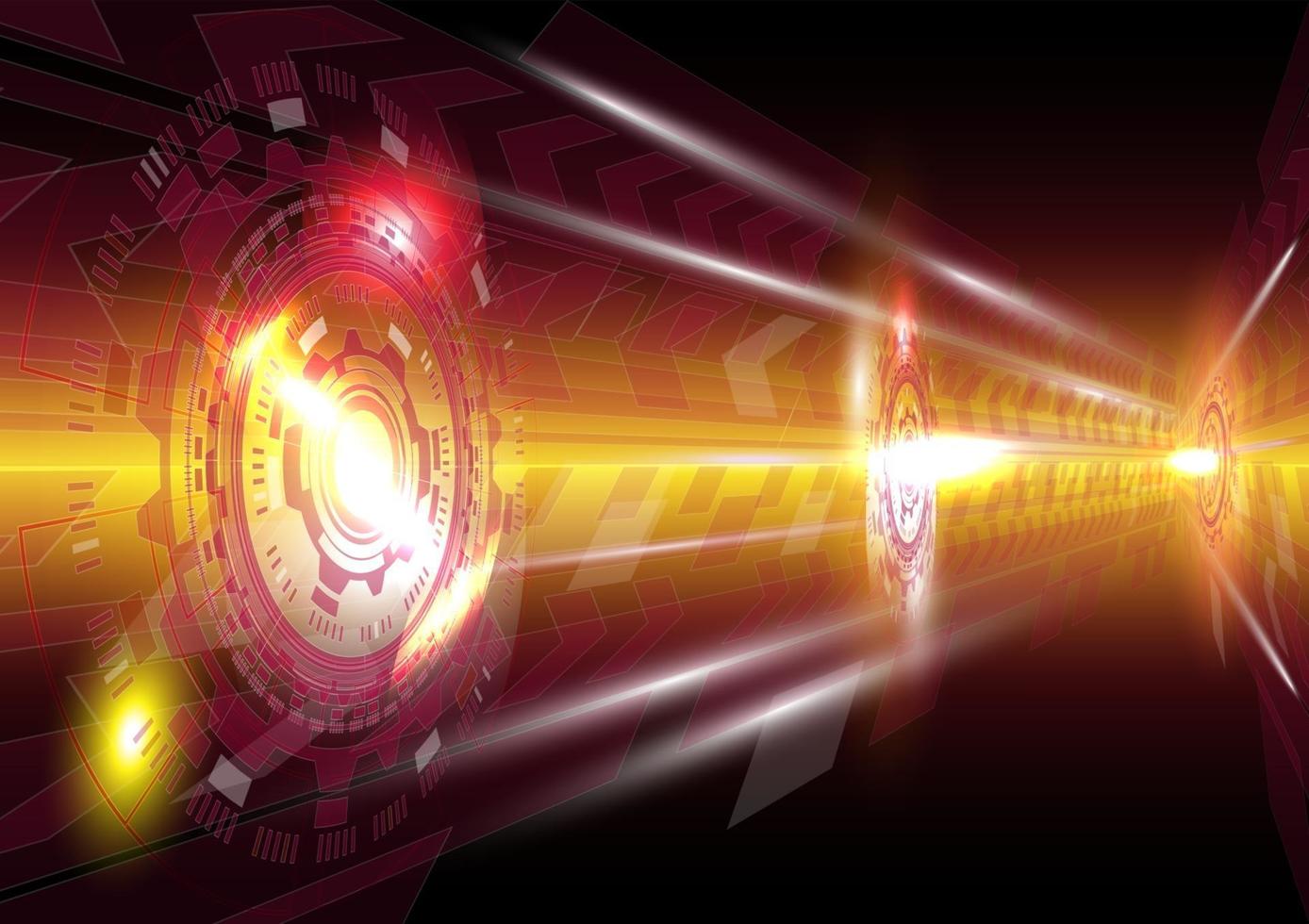 Perspective speed arrow and glowing HUD circle. Abstract futuristic technology background vector