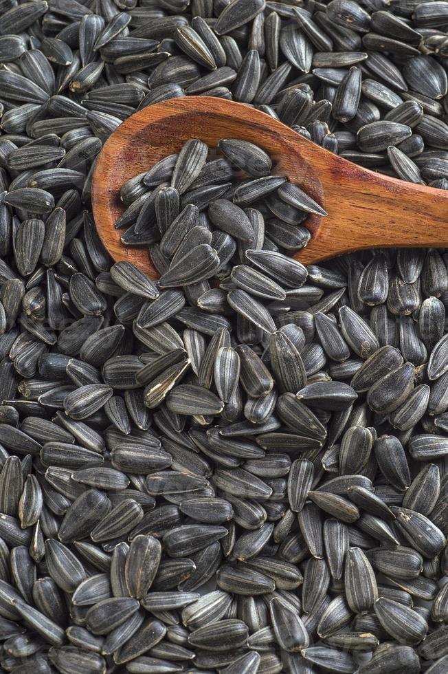 Sunflower Seeds, Helianthus annuus with Wooden Spoon photo