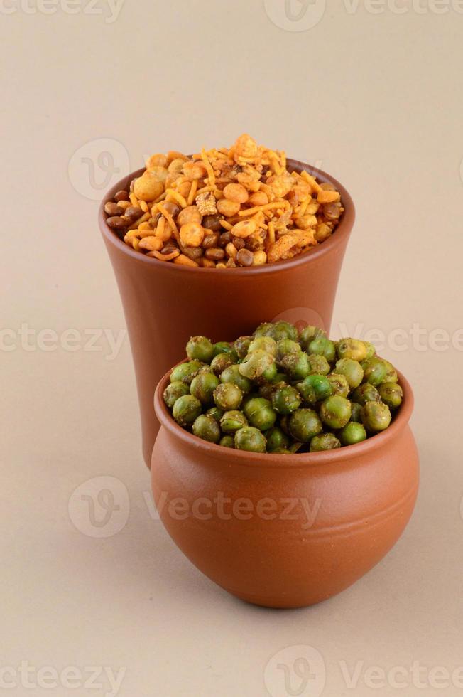 Indian Snacks Mixture and Spiced fried green peas photo