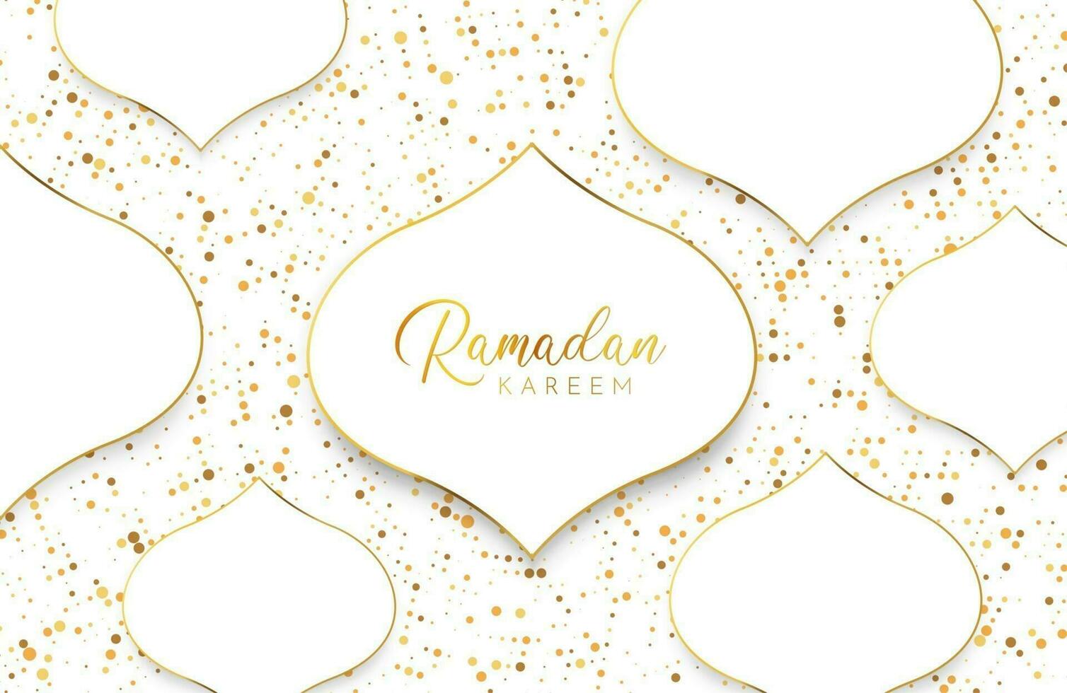 Ramadan kareem background with white gold abstract paper cut shape and glitter vector