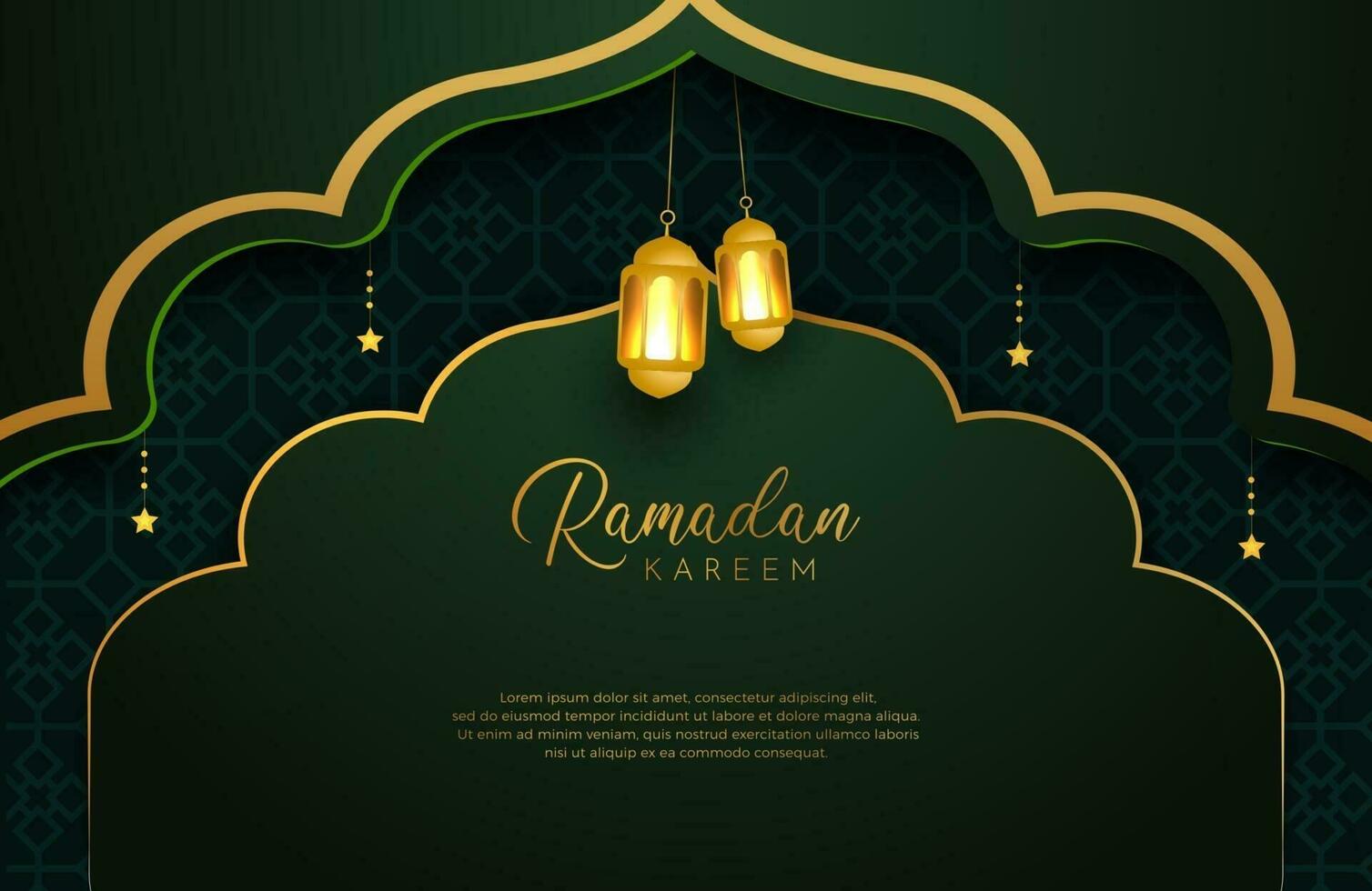 Ramadan Kareem background with gold and green color luxury style Vector illustration for Islamic holy month celebrations decorated with stars and lantern
