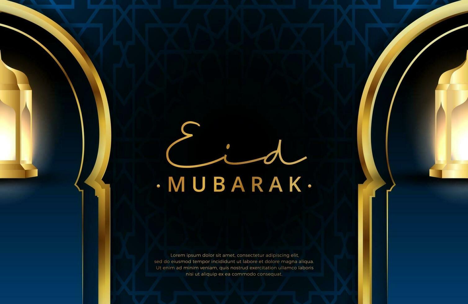 Fondo de eid mubarak en estilo de lujo ilustración vectorial de diseño islámico verde oscuro con linterna dorada y luna creciente para celebraciones del mes sagrado islámico vector