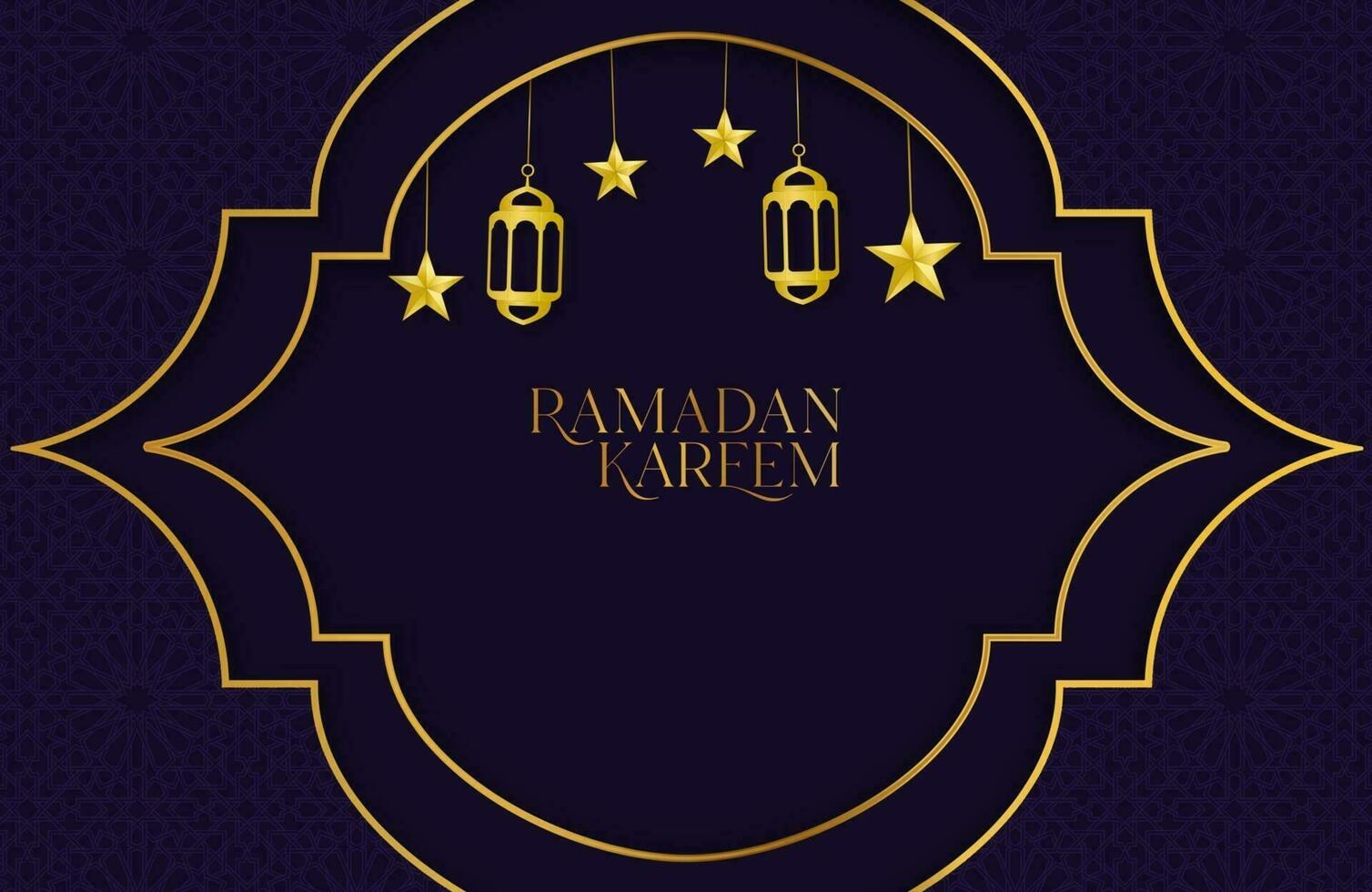 Ramadan kareem background with dark purple paper cut geometric shape Vector illustration of gold star and lantern for Islamic holy month celebrations