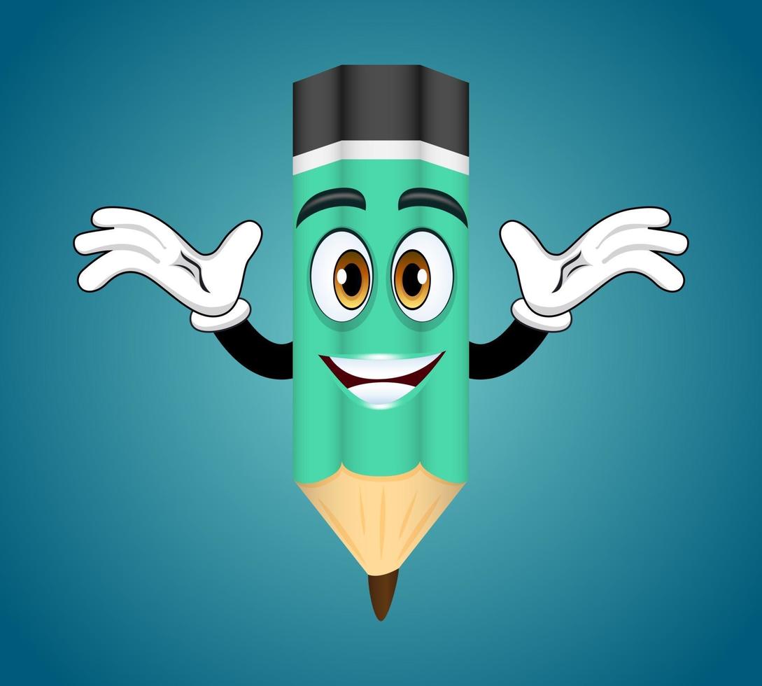 Mascot colorful pencil character standing and waving posing with cheerful expression vector