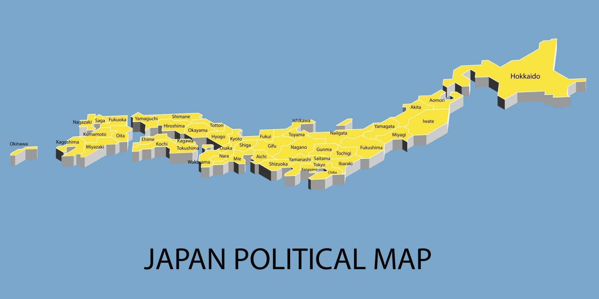 mapa político isométrico de japón dividido por estado vector