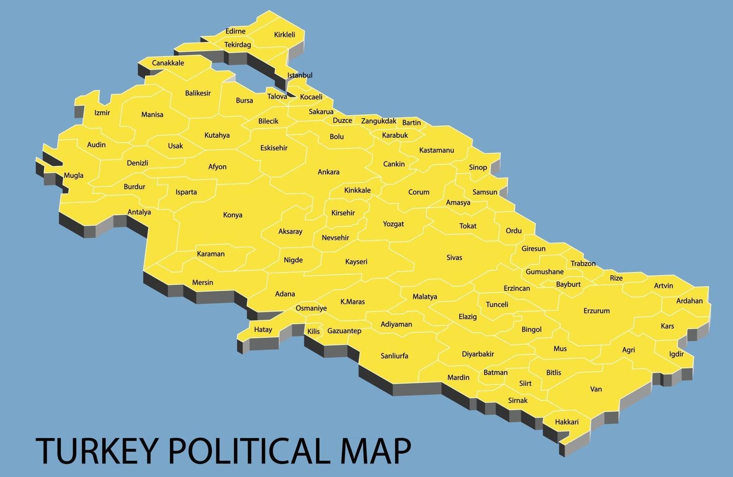 Turquía mapa político isométrico dividido por estado vector