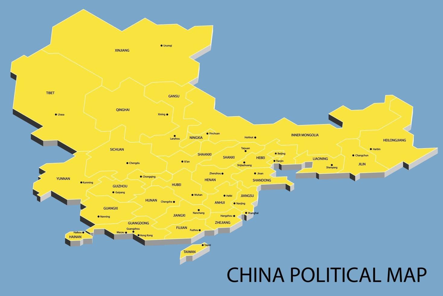 mapa político isométrico de china dividir por estado vector