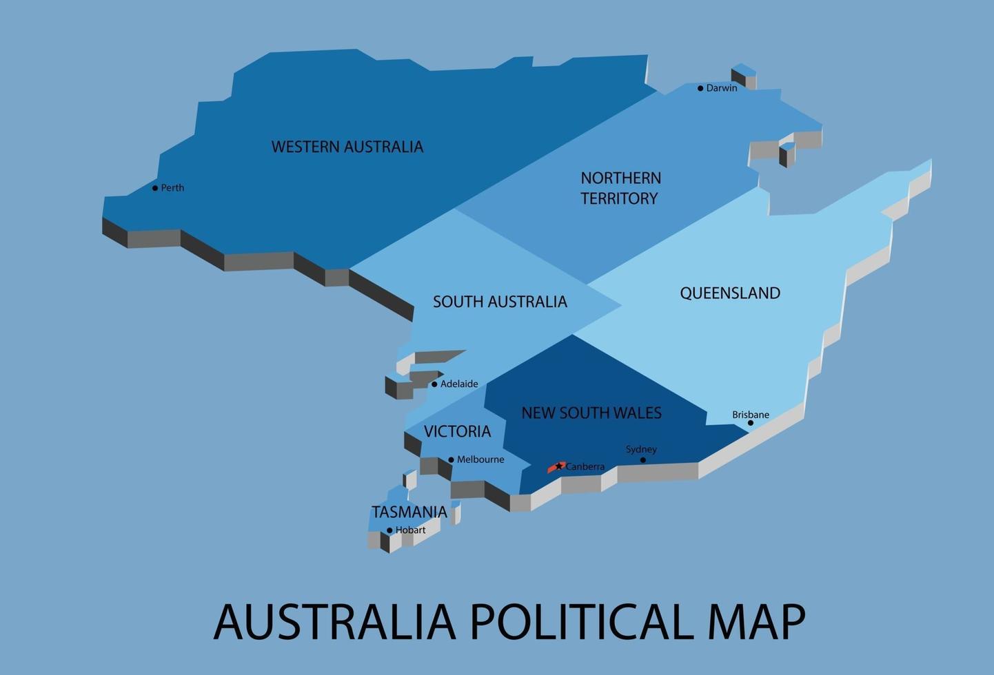 Australia mapa político isométrico dividido por estado estilo colorido esquema simplicidad. vector