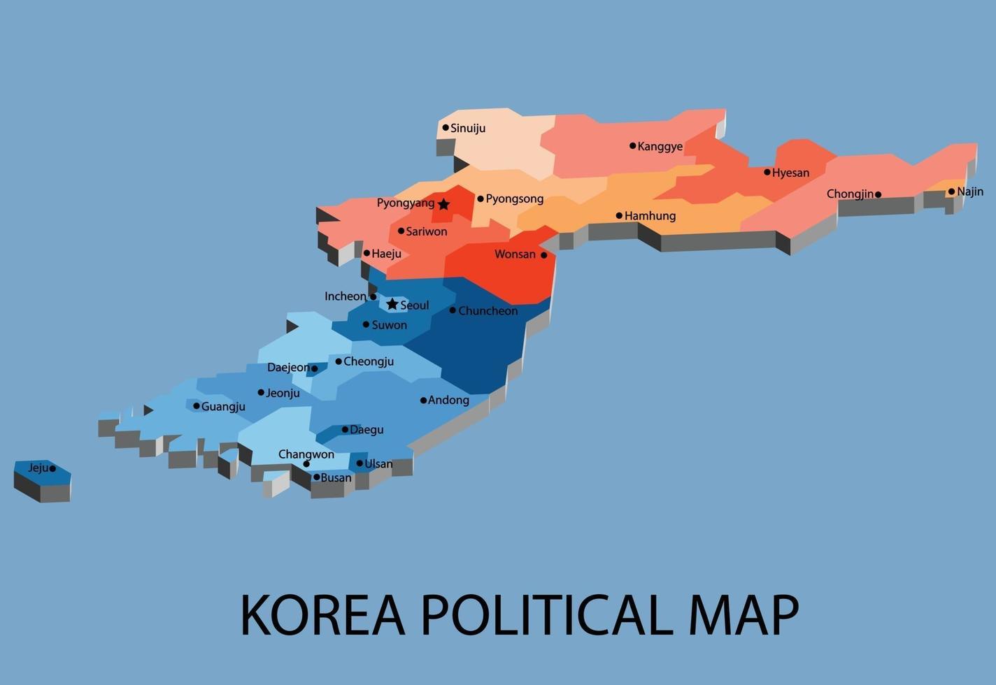 mapa isométrico político de corea dividido por estado vector