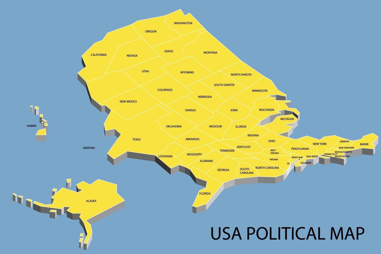 mapa isométrico político de los estados unidos de américa dividir vector