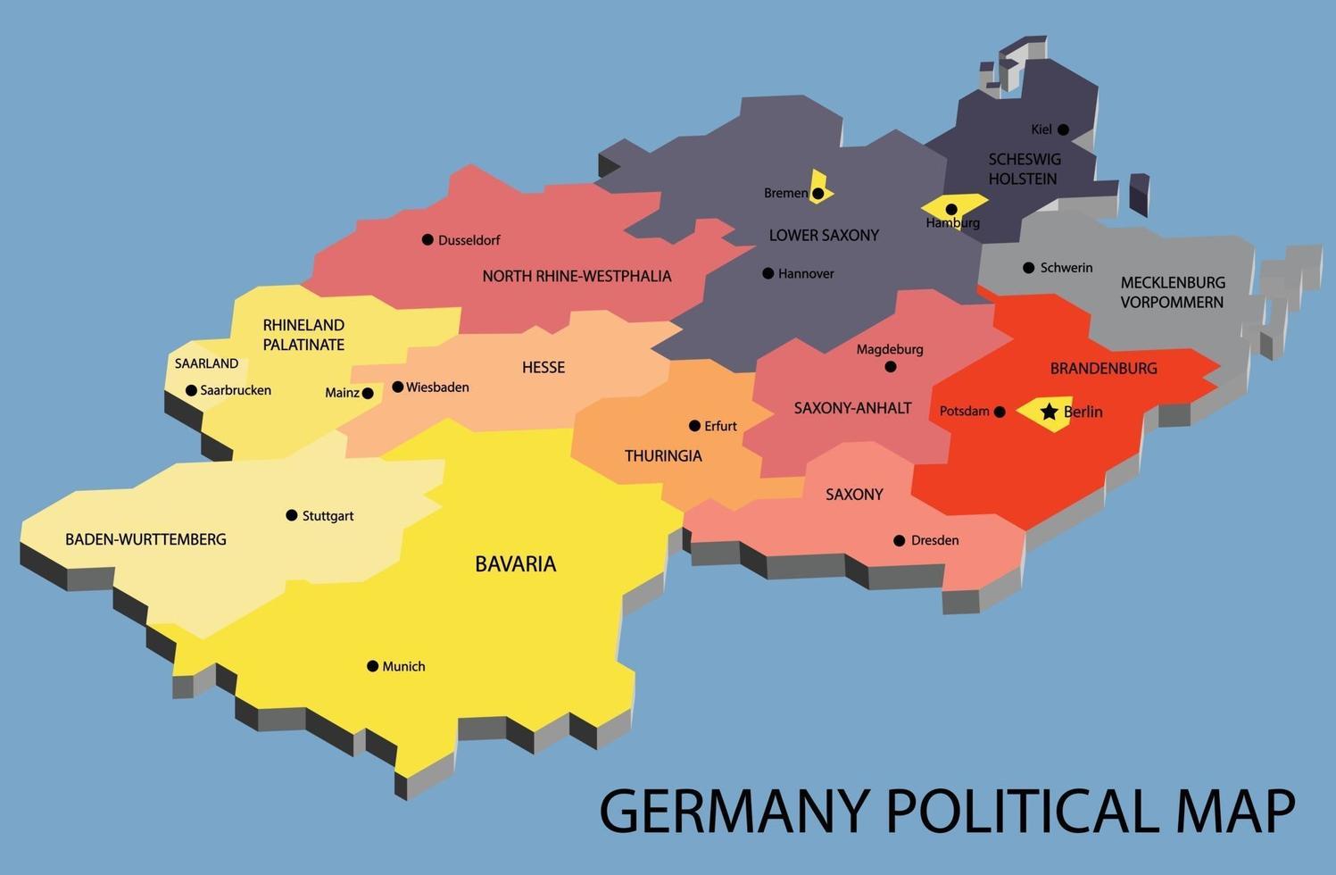 mapa político isométrico de alemania dividido por estado vector