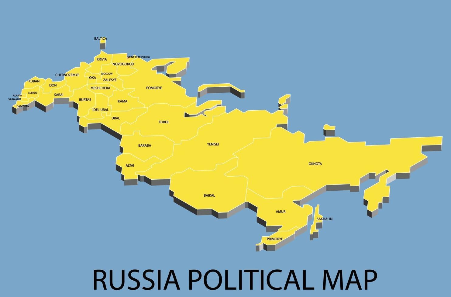Rusia mapa político isométrico dividido por estado vector