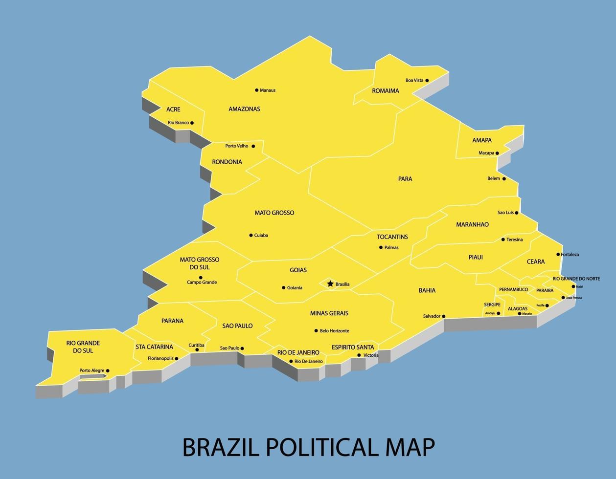 mapa político isométrico de brasil dividido por estado vector