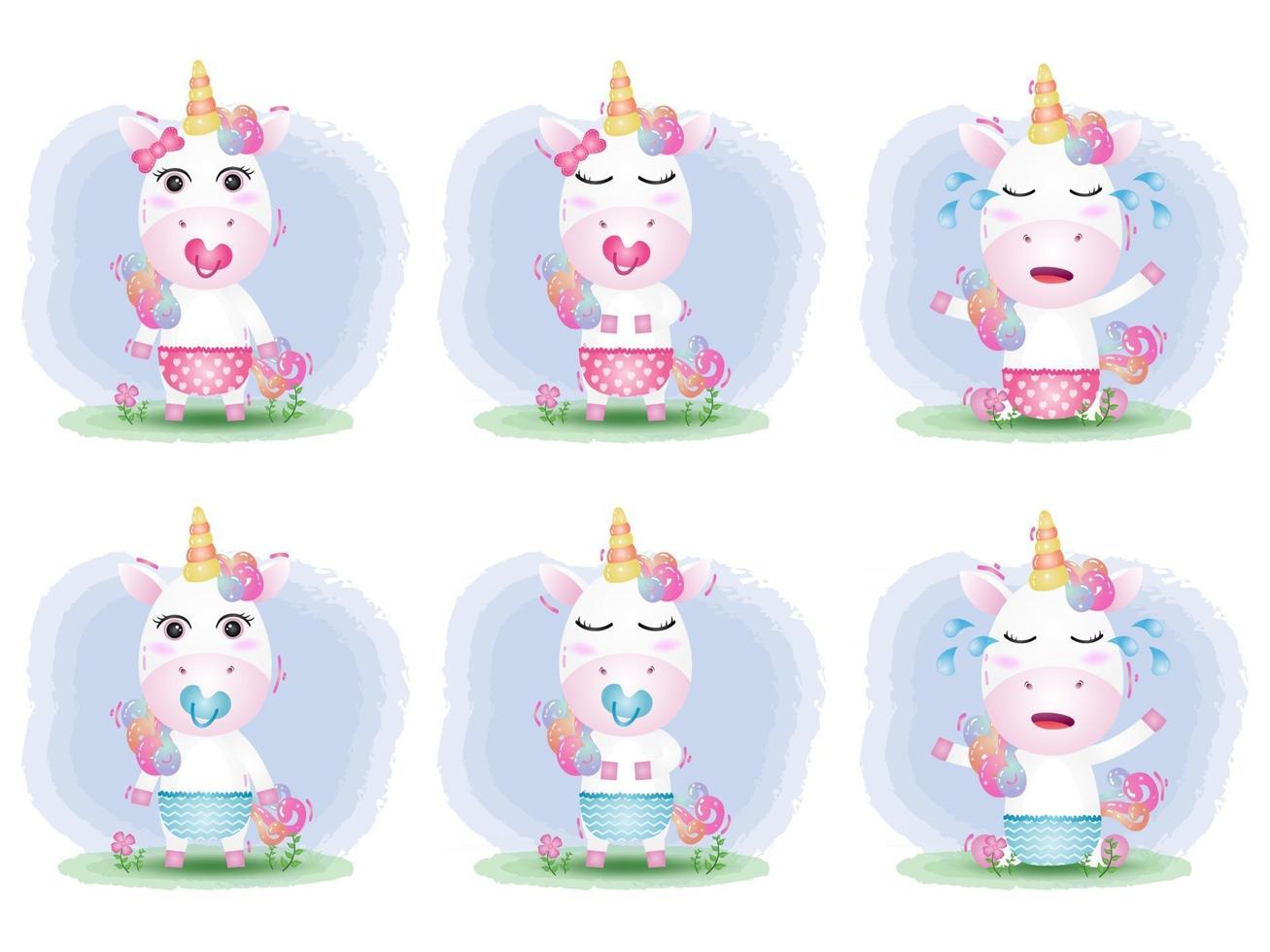 cute baby unicorn collection in the children's style vector