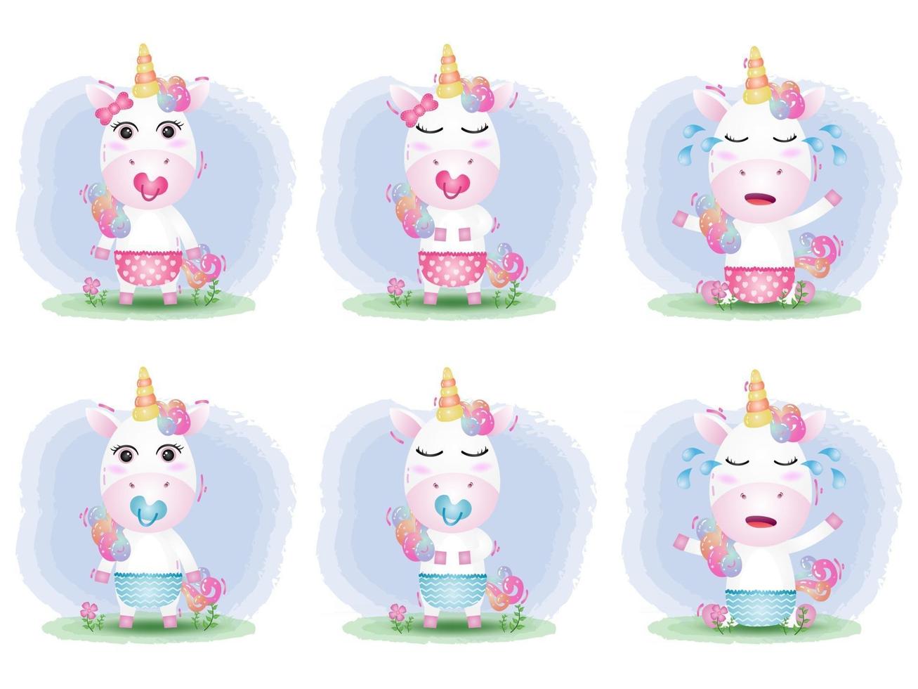 linda colección de unicornio bebé al estilo infantil vector