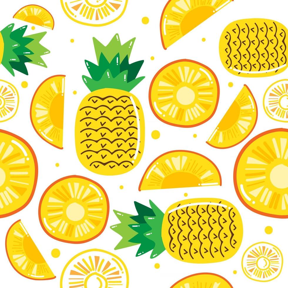 Hand drawn pineapple seamless pattern isolated on white background. Vector illustation.