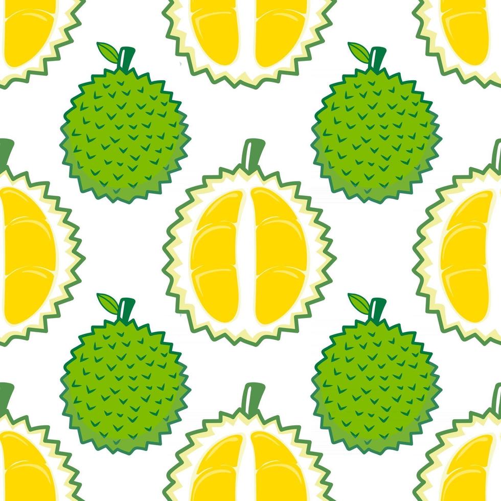 Seamless pattern cute durian fruits and leaf isolated on white background. Vector illustration.