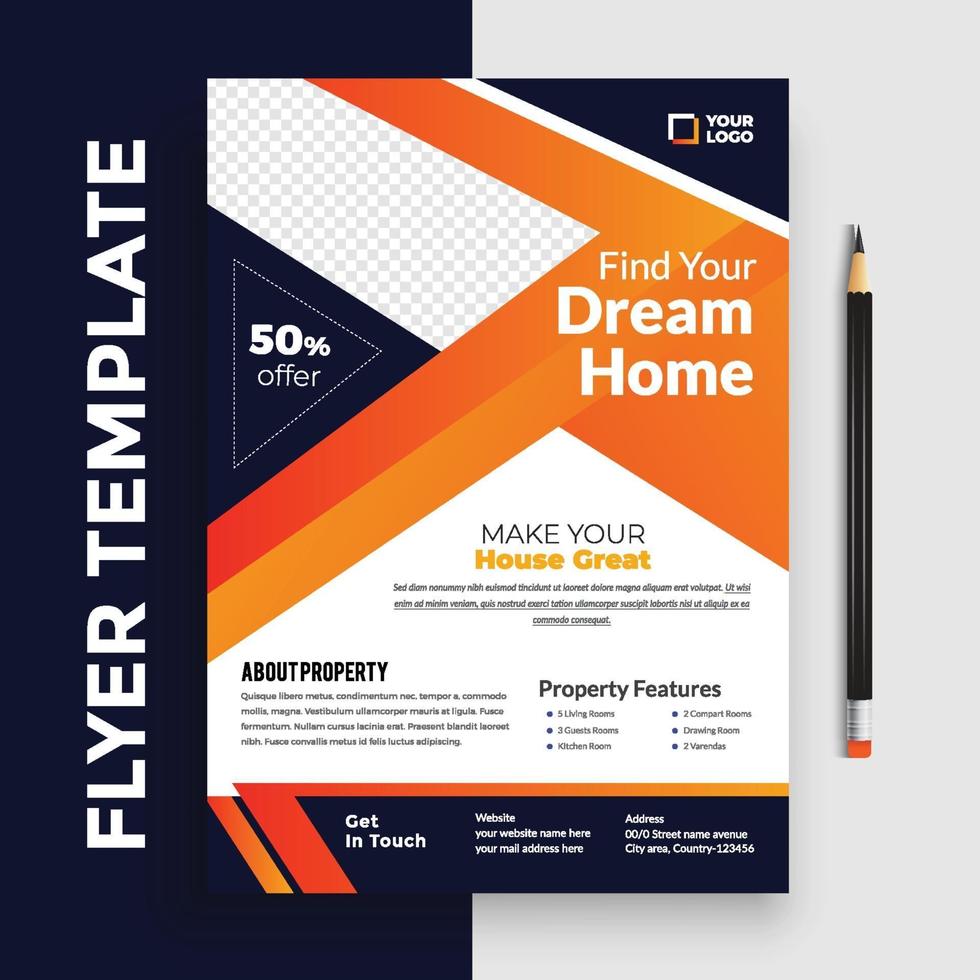 Free Real Estate Business Flyer poster pamphlet brochure cover design layout background, vector template in A4 size - Vector