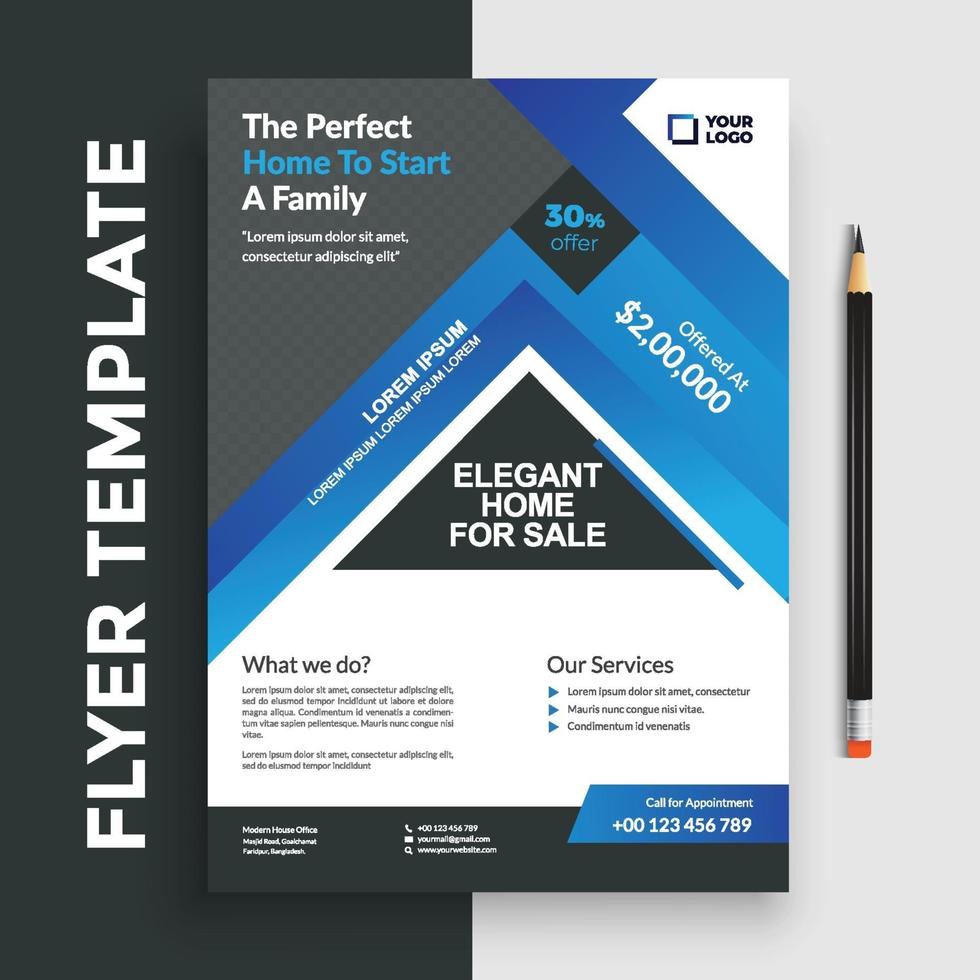 Free Real Estate Business Flyer poster pamphlet brochure cover design layout background, vector template in A4 size - Vector