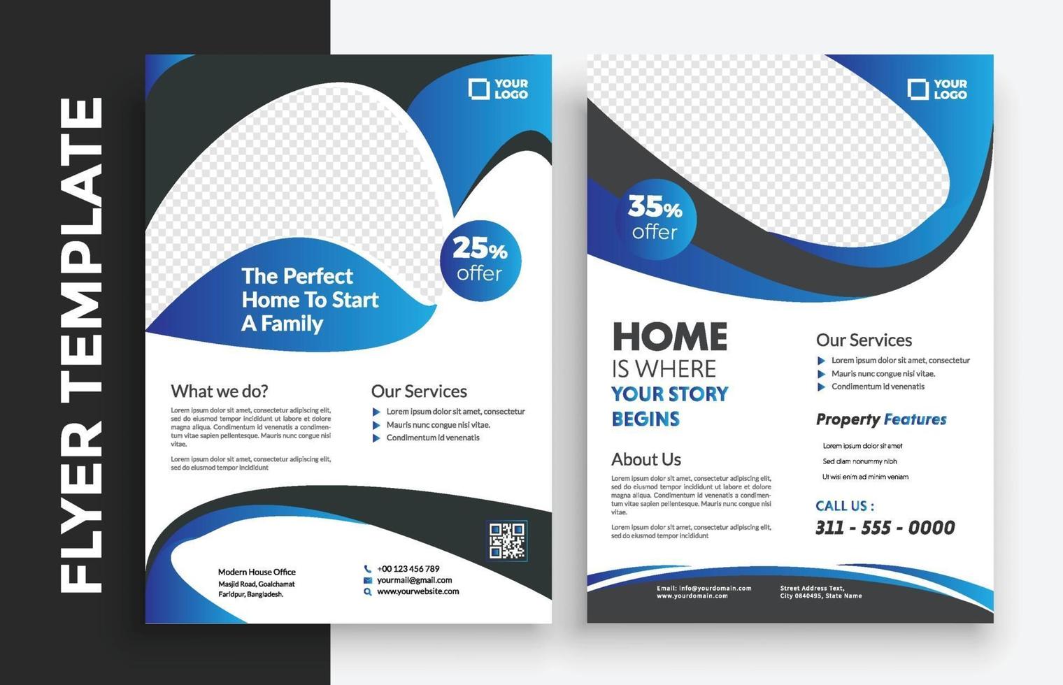 Fondo de diseño de diseño de portada de folleto de folleto de folleto de negocio de bienes raíces gratis, plantilla de vector en tamaño a4 - vector