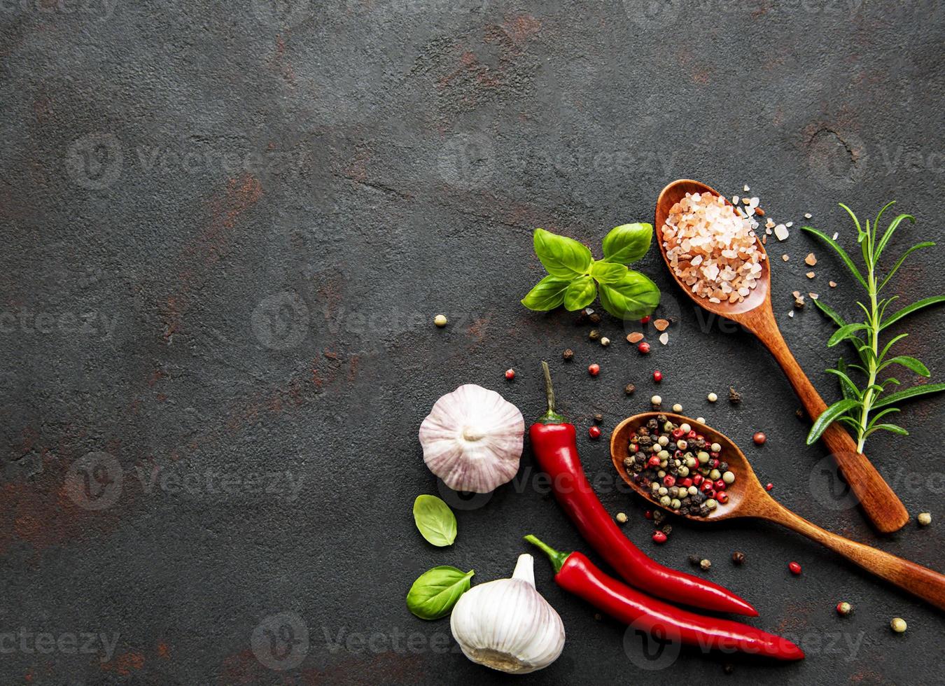 Spices on a black background photo