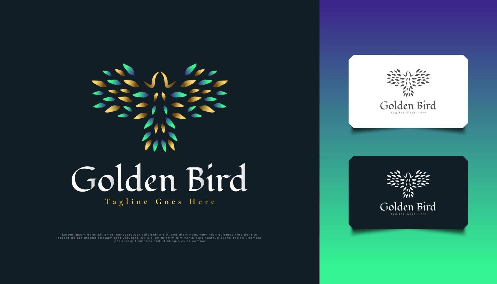 Luxury Flying Bird Logo Design in Green and Gold vector