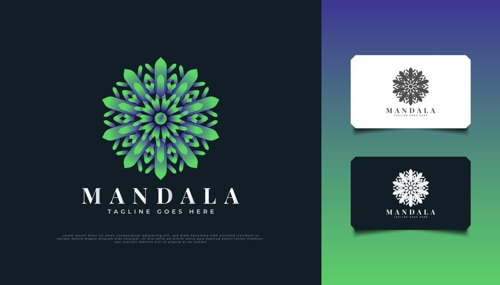 Diseño de logotipo de flor de mandala en degradado verde, adecuado para spa, belleza, floristerías, resort o identidad de marca de producto cosmético vector