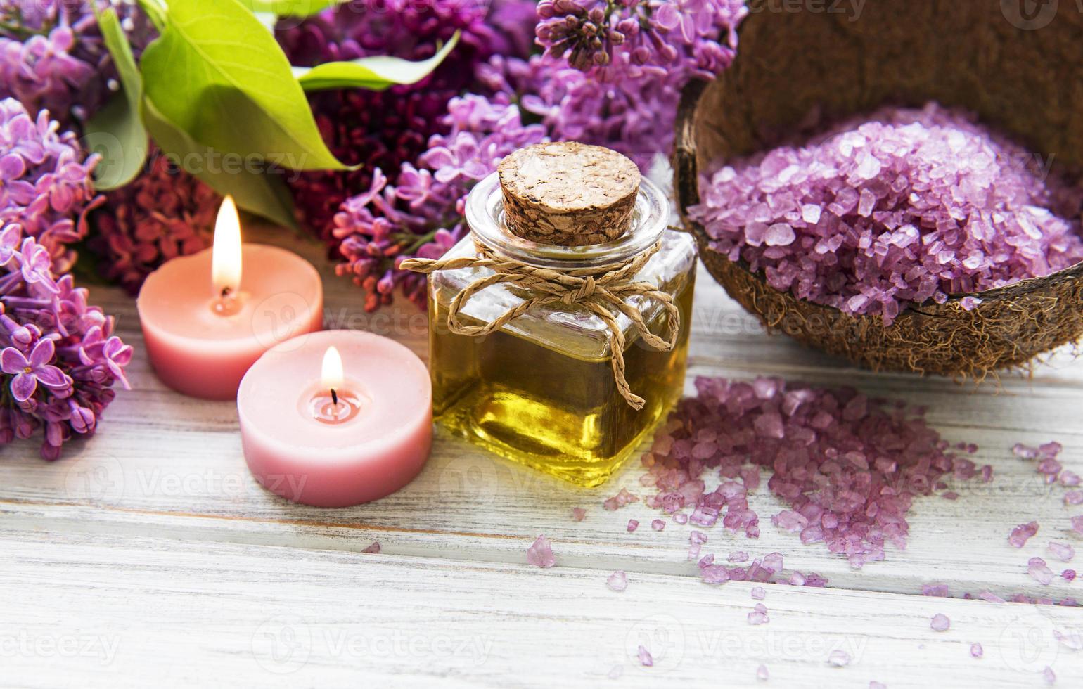 Spa setting with lilac flowers photo