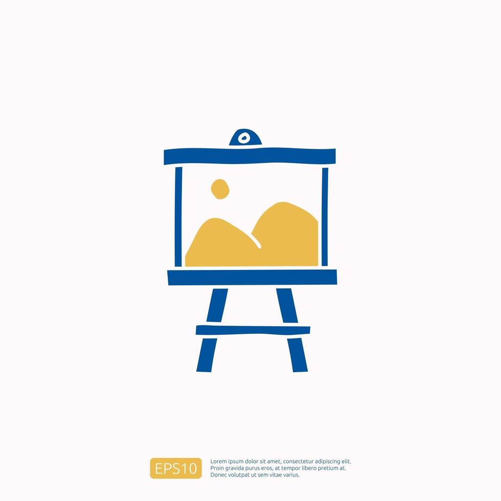 creativity related doodle icon concept with drawing wooden easel symbol. Creative design, idea, Inspiration, brainstorming, startup and think vector illustration