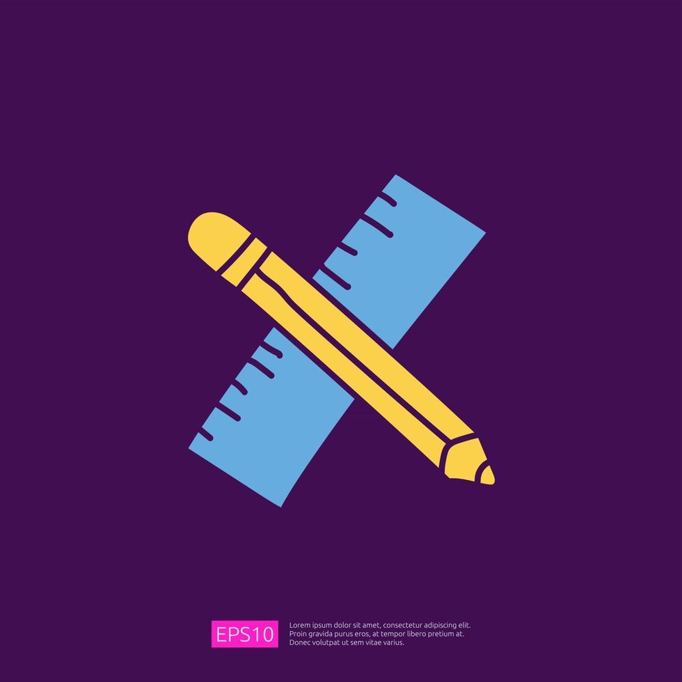 pencil and ruler doodle icon for engineering related concept. creative, measurement, education symbol sign. fill color line vector illustration