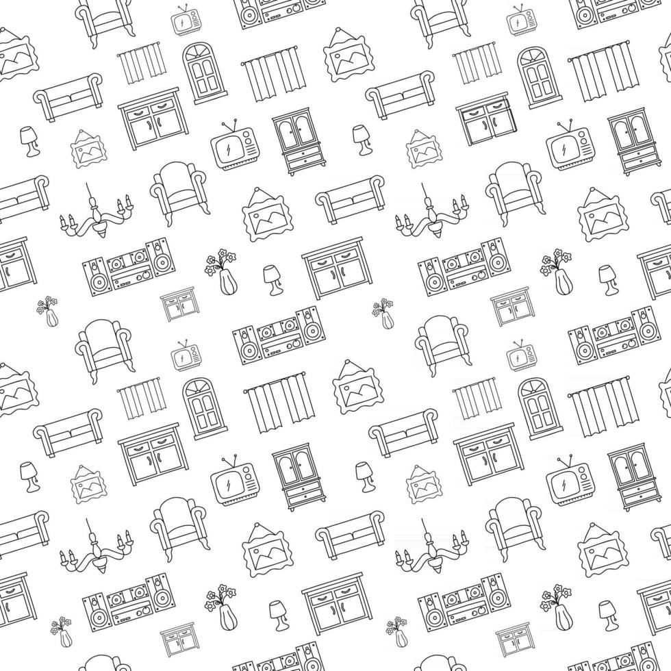 furniture doodle seamless pattern. home decoration sketch style icon for background vector illustration