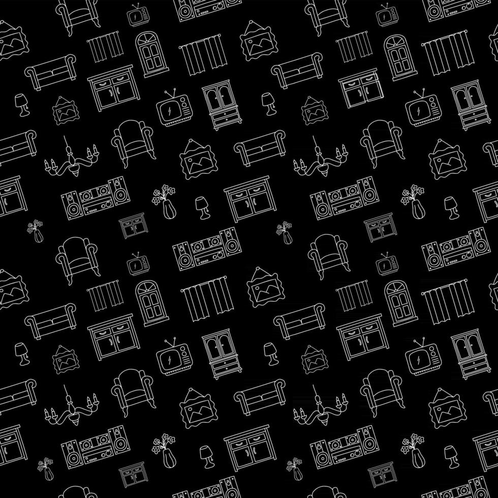 furniture doodle seamless pattern. silhouette home decoration sketch style icon for background vector illustration