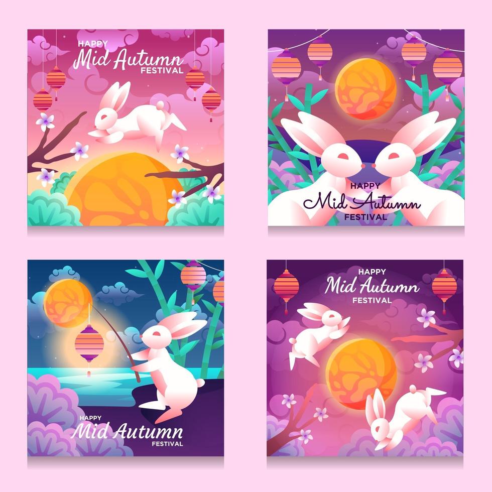 Mid Autumn Festival Card Set vector