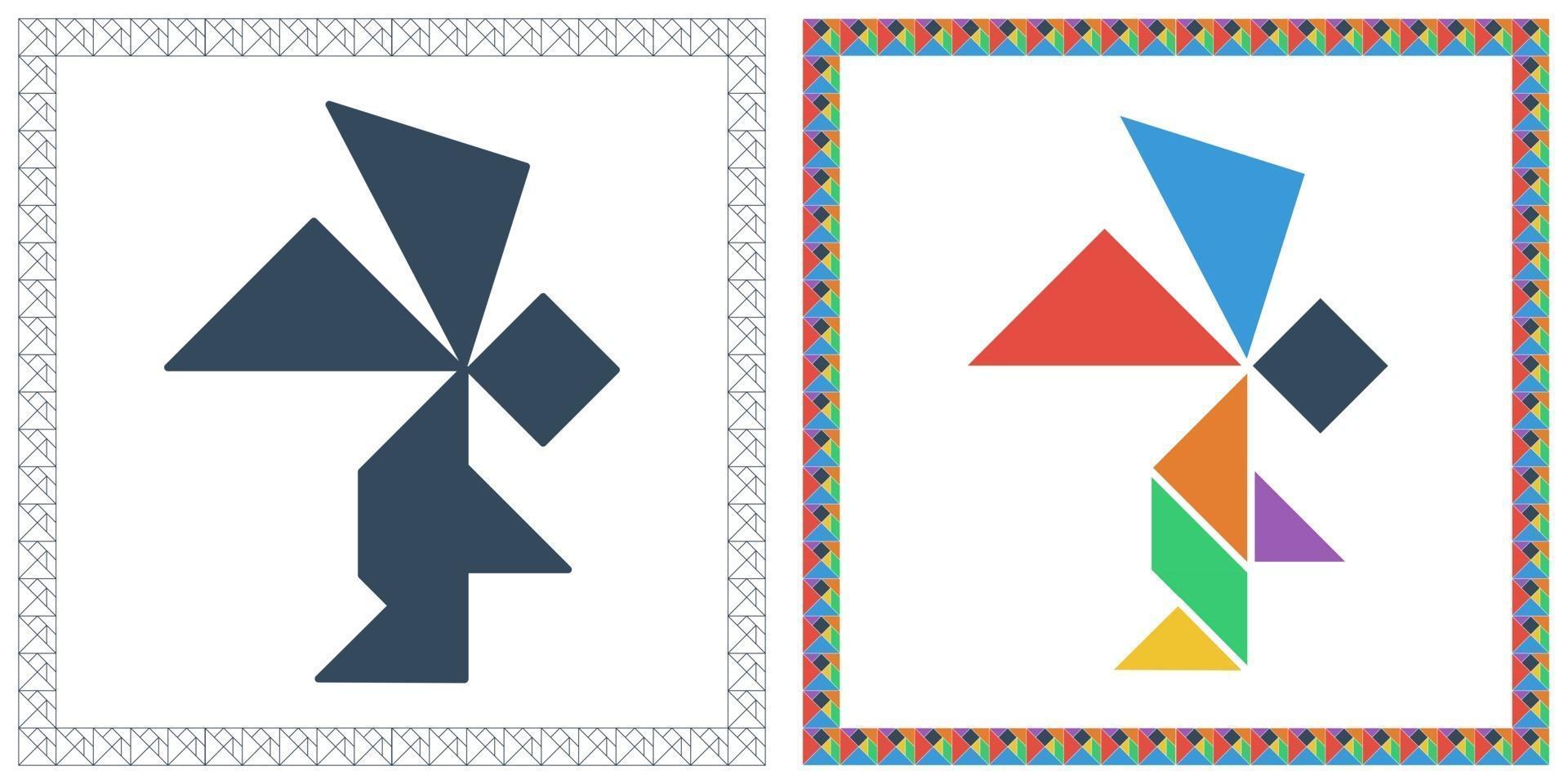 Tangram cerebro juego ángel acertijo y respuesta plana ui color ilustración vectorial vector