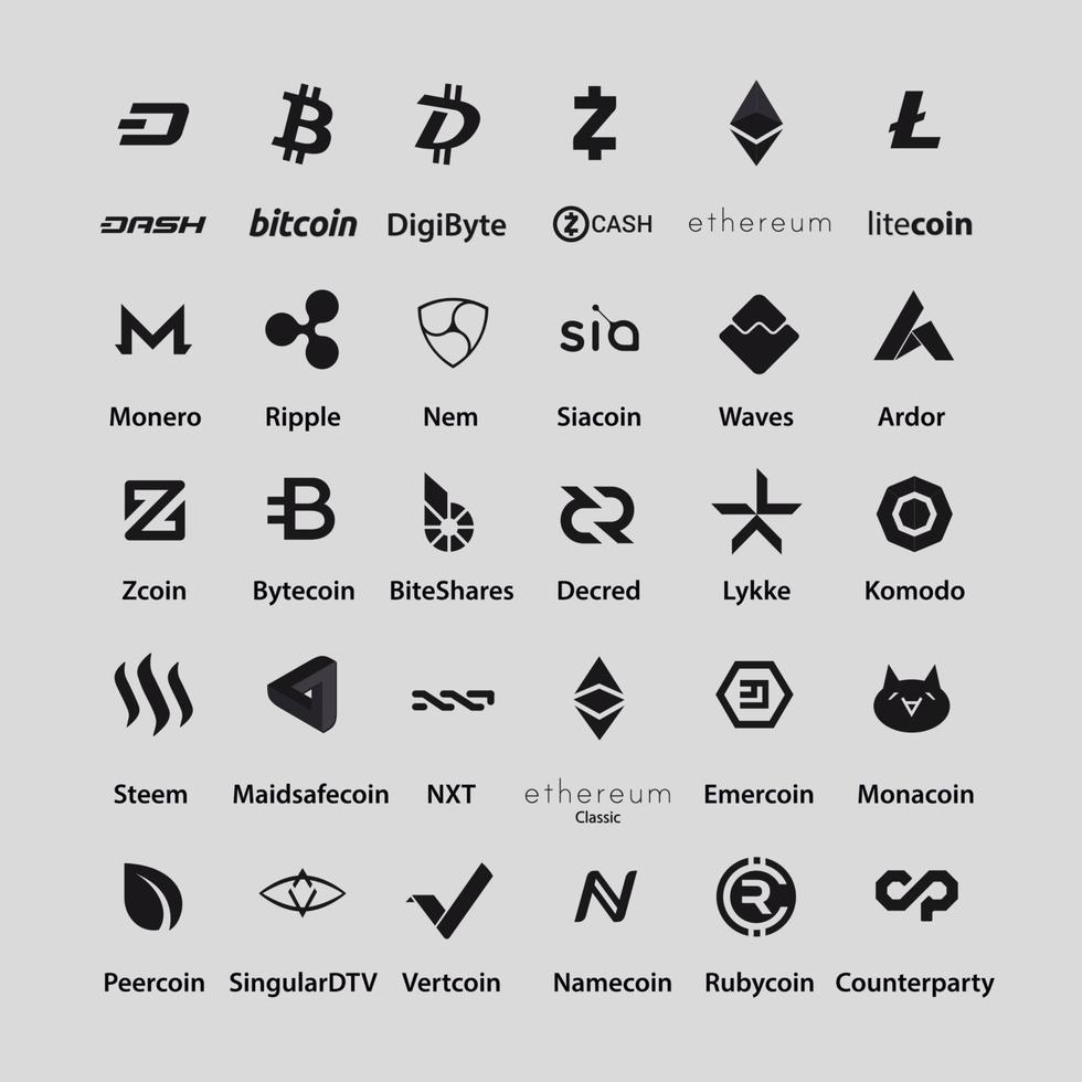 Crytocurrencies logos set collection vector