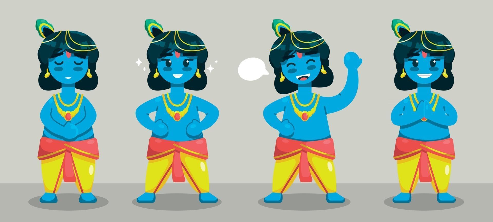 Set of Cute Janmashtami Character vector