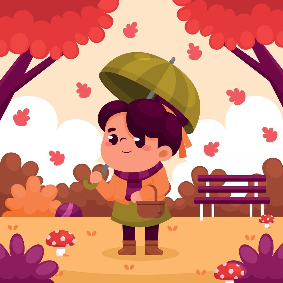 Little Girl at The Park on Fall Season vector